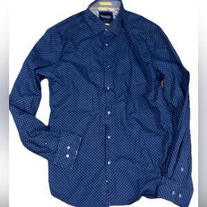 Denim & Flower Ricky Singh Men’s Slim Fit Shirt Navy Geometric Print Long Slv Sm